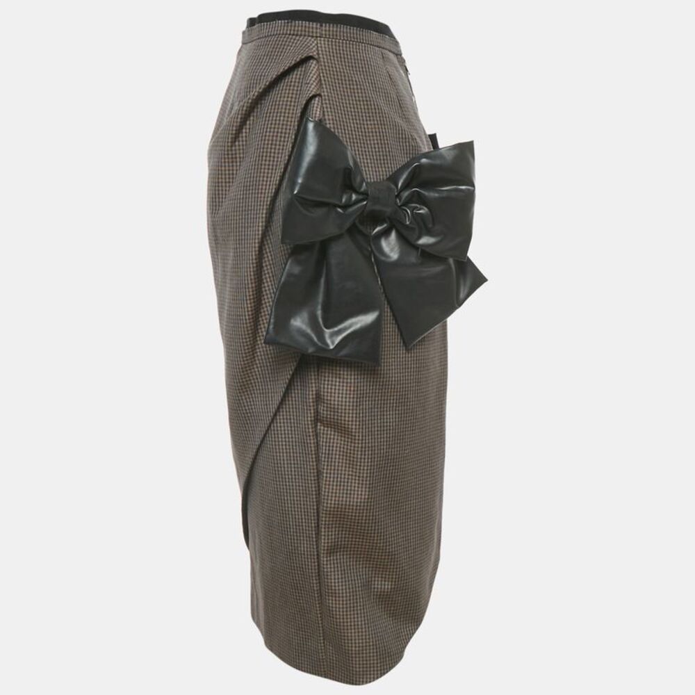 Maison Martin Margiela Brown Printed Linen & Mohair Exaggerated Bow Skirt L - Picture 2 of 6